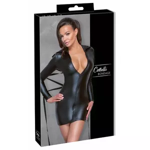 Женское чёрное платье cottelli collection 27178671021 — размер S, длинные рукава, передняя молния, высокий воротник, 90% полиэстер/10% спандекс