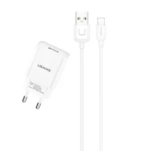 Usams T21 Komplekts 2in1 Adaptīvs Ātrs 2.1 USB tīkla lādētājs + USB uz Lightning 1m Kabelis Balta