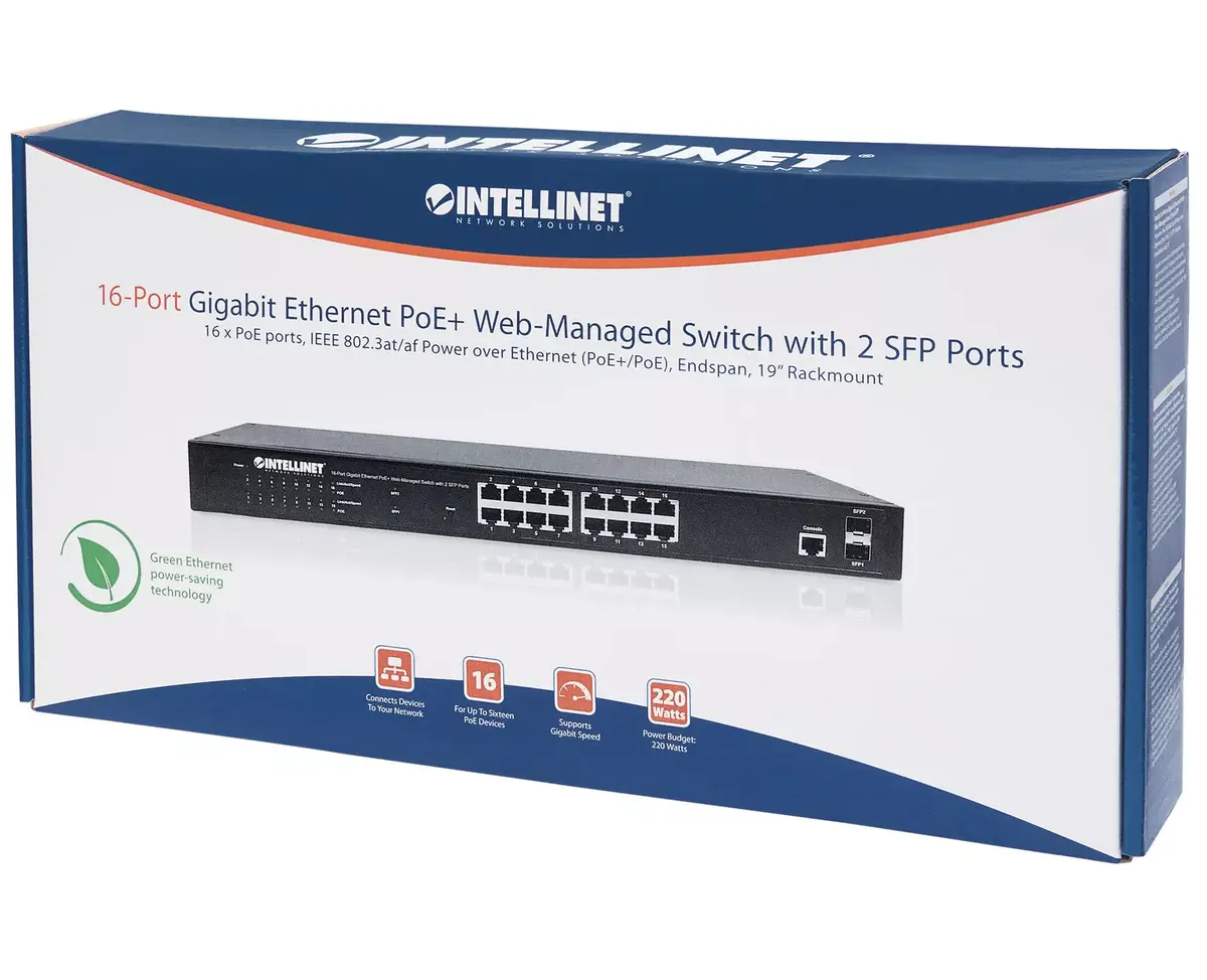 Pārvaldāms slēdzis Intellinet 16-portu Gigabit Ethernet PoE+ Photo 5