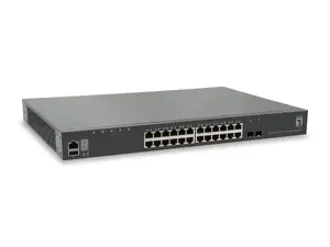 LevelOne KILBY 28-Port Stackable L3 Lite Managed Gigabit Switch with 24 Gigabit Ethernet ports, 2 x 10GbE SFP+, 1 x 10GbE Module Slot, and 128 Gbit/s Switching Capacity