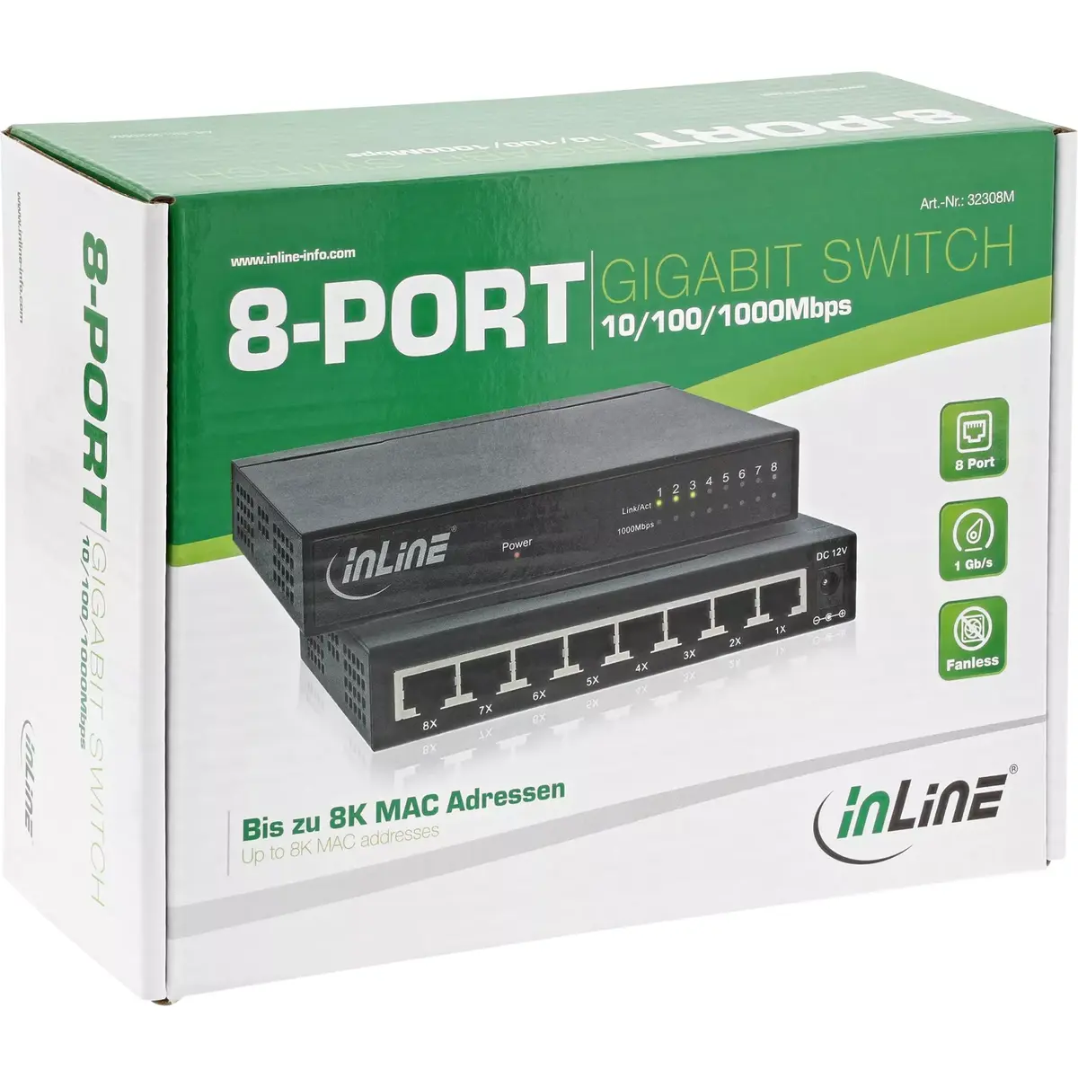 InLine tīkla slēdzis 8-portu 1Gb/s Photo 3