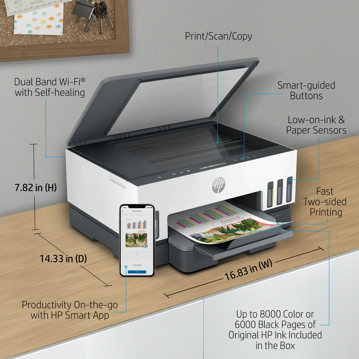 Bezvadu krāsu daudzfunkciju printeris HP Smart Tank 7005 Photo 8