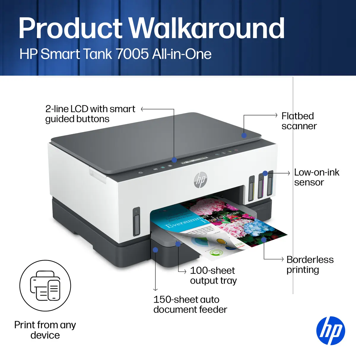 Bezvadu krāsu daudzfunkciju printeris HP Smart Tank 7005 Photo 13