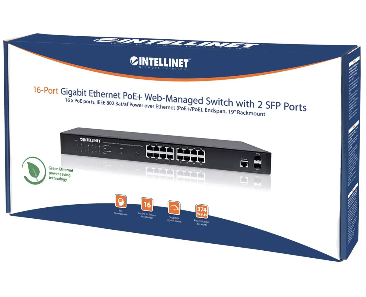 Управляемый коммутатор Intellinet 16-портовый Gigabit Ethernet PoE+ Photo 5