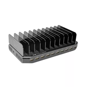 USB charging station Tripp Lite U280-010-ST-CEE — 10-port, 12V 8A (96W), adjustable storage, Schuko cord, 238×118×25mm, 0.3 kg, black