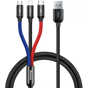 USB cable Baseus CAMLT-ASY01 — USB A to USB C/Micro USB A/Lightning, 0.3 m, Black