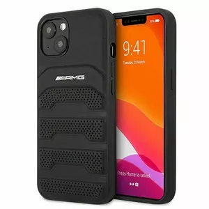 Задняя кожаная накладка с тиснением для iPhone 13 Mini — Mercedes‑AMG AMHCP13SGSEBK, чёрная