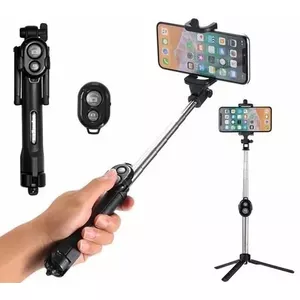 RoGer Selfie Stick + Tripod Statnis ar Bluetooth Tālvadības pulti Melns