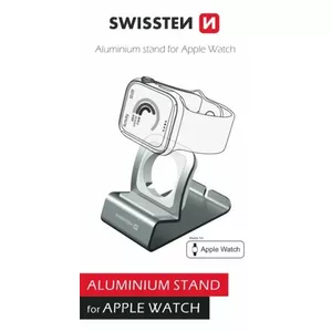 Aluminum stand SWISSTEN 25005100 for Apple Watch — compatible charger holder, silver