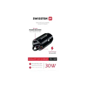 Зарядное устройство Swissten NANO Smartphone Black Cigar lighter Fast charging Auto