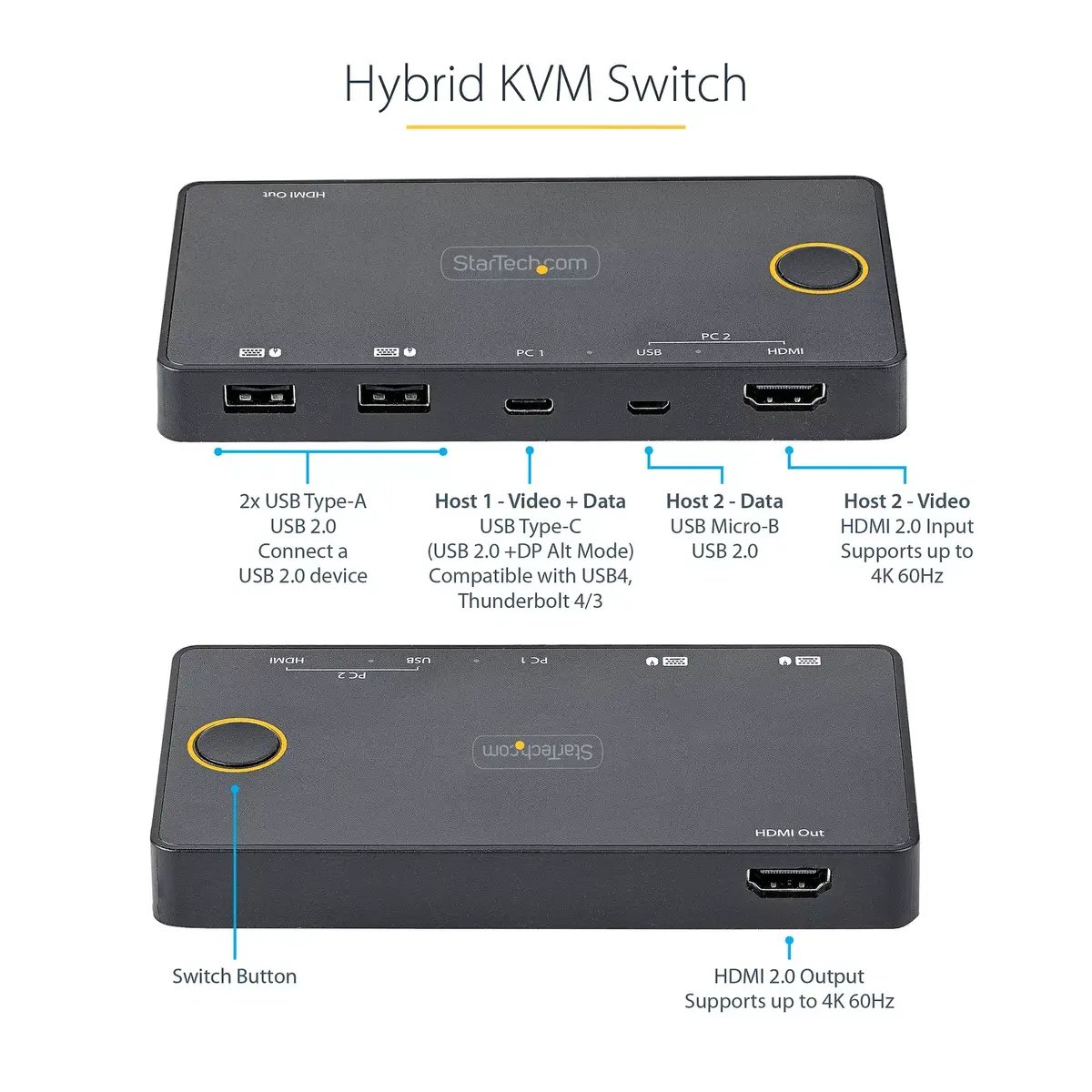 KVM switch StarTech SV221HUC4K — 2-port USB-A/USB-C, 4K 60Hz Photo 8