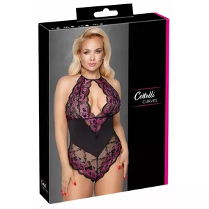 Body (lace) cottelli collection Body Lace XL model 26429481051 — floral lace, transparent with opaque waist insert, crotch press-studs, XL