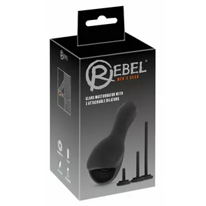 Masturbator Rebel 3Di Material Color — masturbator with glans vibrator, 10 modes, 14.2 cm length, 6 cm insertion, inner Ø 3.7 cm, 3 silicone dilators