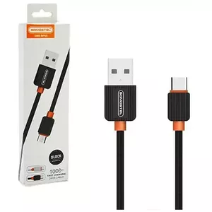 USB KABELIS TYP-C 2A BLACK SOMOSTEL 2000mAh QUICK CHARGER 1M POWERLINE SMS-BP03