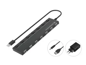 Conceptronic HUBBIES08BP 7-Port USB 2.0 Hub with Power Adapter USB-A to 7 x USB-A 480Mbps 90cm Cable Black