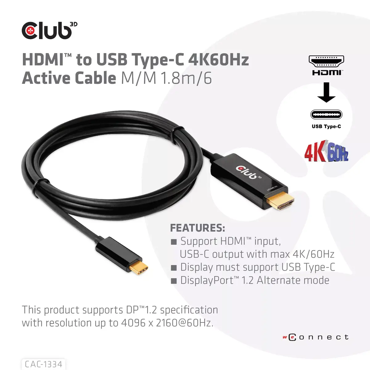 HDMI uz USB Type-C kabelis CLUB3D CAC-1334 Photo 3