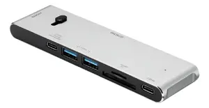 DELTACO USBC-HDMI21 USB-C Docking Station with HDMI, USB-A, USB-C, Power Delivery 100W, Card Reader, and 4K Resolution Support in Grey