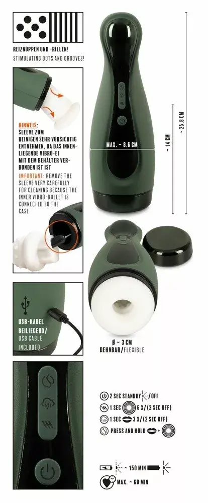 Мастурбатор Rebel Silicone Black — всасывание и вибрация Photo 13