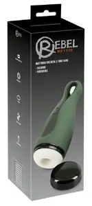 Masturbator Rebel Silicone Black — suction and vibration, 6 vibration + 3 suction modes, rechargeable, length 25.8 cm, insertion depth 14 cm