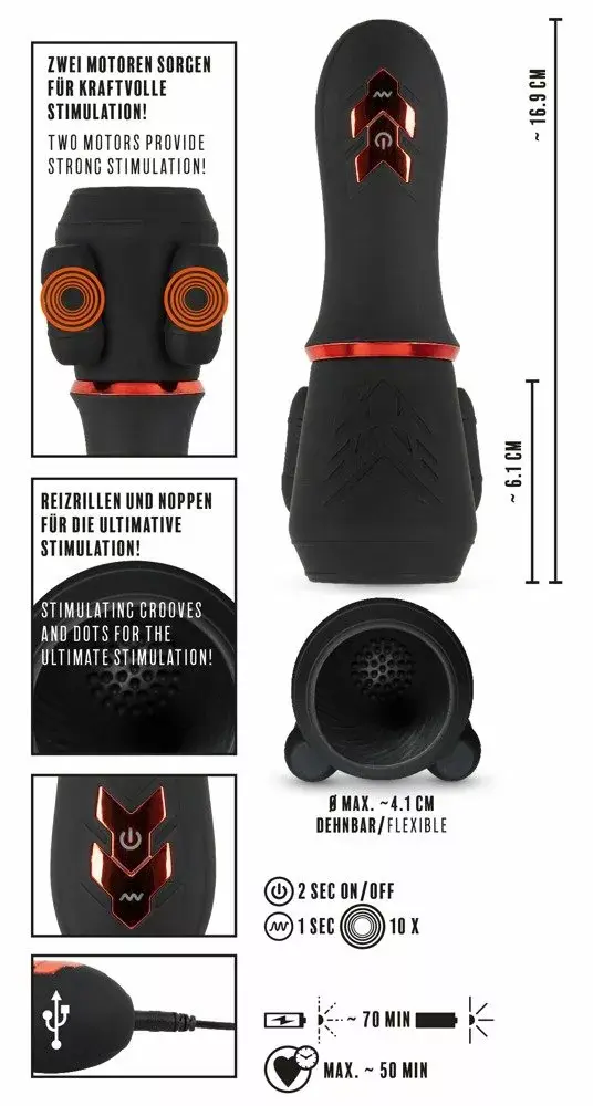 Glansa masturbators Rebel Silicone Black — 2 motori, 10 režīmi Photo 12