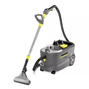 Bungu putekļsūcējs mitrai tīrīšanai Karcher Puzzi 10/1 Edition — bez maisiņa, aqua filtrs, 1250 W, paklāmi un mēbeles, pelēks/dzeltens, 10.5 kg