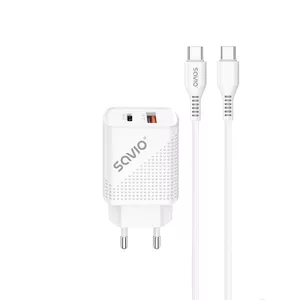Сетевое зарядное устройство SAVIO LA-05 для смартфонов, 18 Вт (5В/3А, 9В/2А, 12В/1,67А), 2 USB порта (Type‑C + Type‑A), кабель 1 м, белое