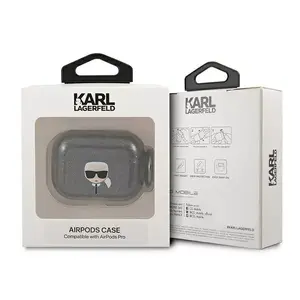 AirPods Pro maciņš Karl Lagerfeld KLAPUKHGK melns ar spīdumiem un Karl's Head dizainu