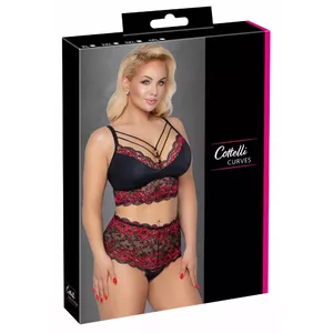 Lingerie set Cottelli Collection bra and briefs 4XL Black/Red – wireless, lace, adjustable straps