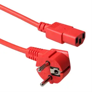 Power cord ACT mains connector CEE 7/7 (angled) to C13 coupler, 5 m, 250 V 10 A, red