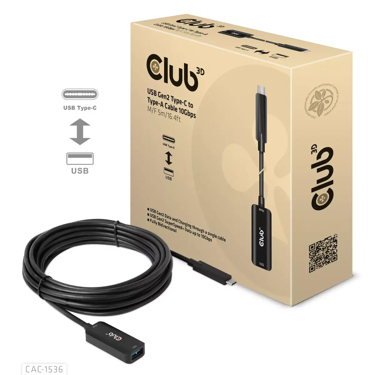 USB Gen2 Type-C to Type-A Cable CLUB3D CAC-1536 Photo 3