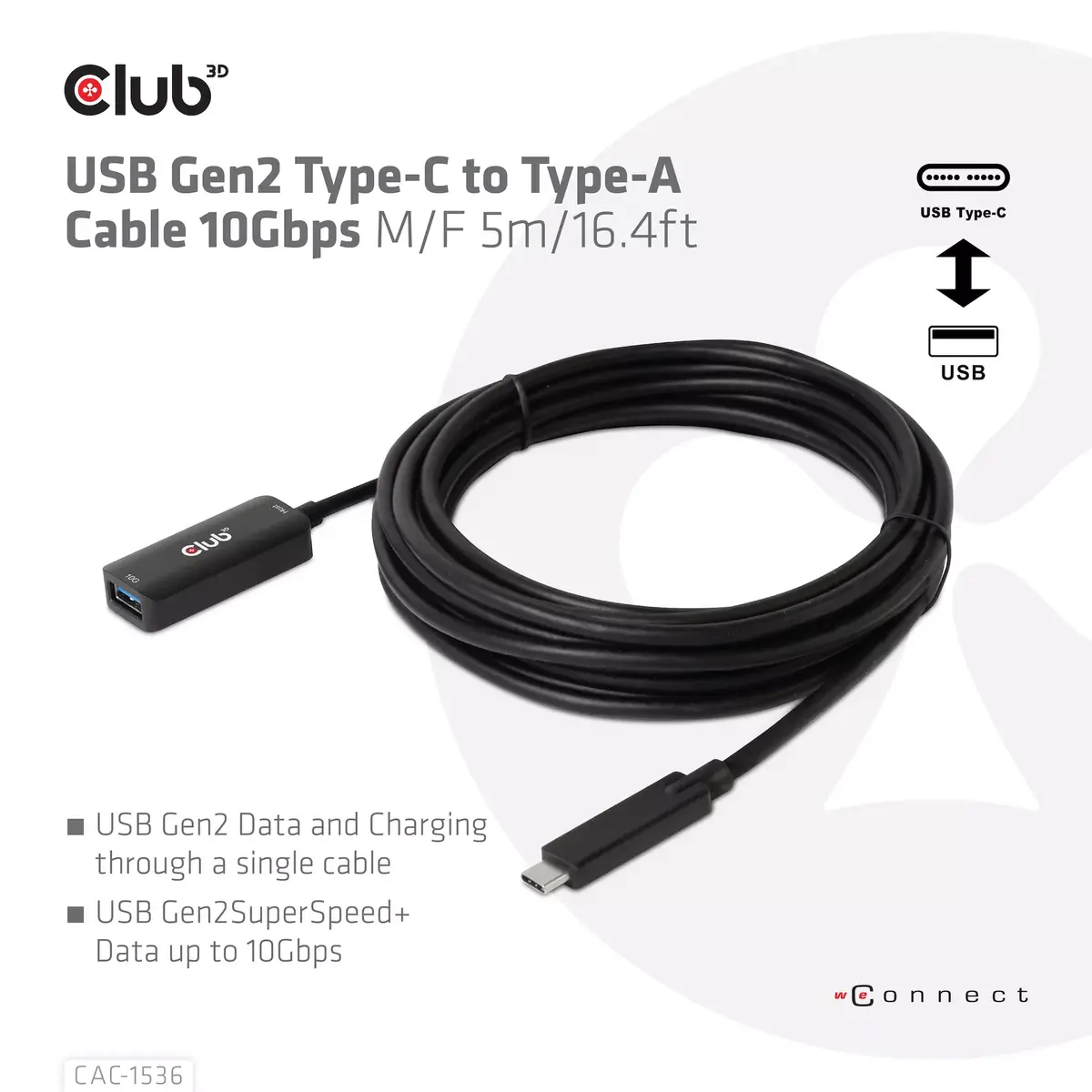 USB Gen2 Type-C to Type-A Cable CLUB3D CAC-1536 Photo 4