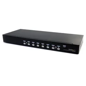StarTech 8 portu statīvā montējams USB VGA KVM slēdzis ar audio TAA melns tērauda korpuss 1U maksimālā izšķirtspēja 1920 x 1440