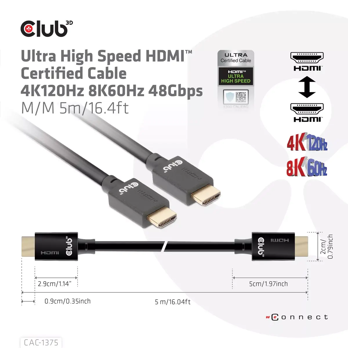 HDMI kabelis CLUB3D Ultra High Speed 4K120Hz 8K60Hz Photo 6