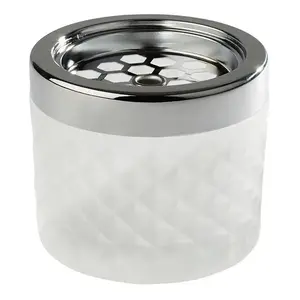 Ashtray APS-Germany 00585 Round Chromed glass Metal White 9.5 cm