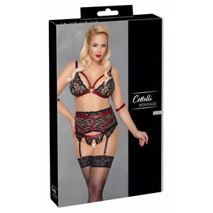 Комплект белья cottelli collection Bondage: бра, пояс с подтяжками и бесшовные трусики-стринги, черное кружево, размер 3XL
