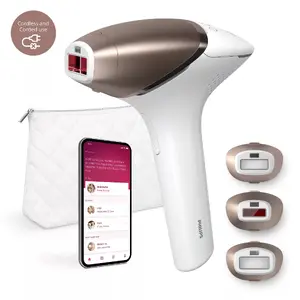 Фотоэпилятор Philips Lumea IPL 9000 Series BRI955/00 с технологией интенсивного импульсного света IPL, питанием от аккумулятора, белый и золотой