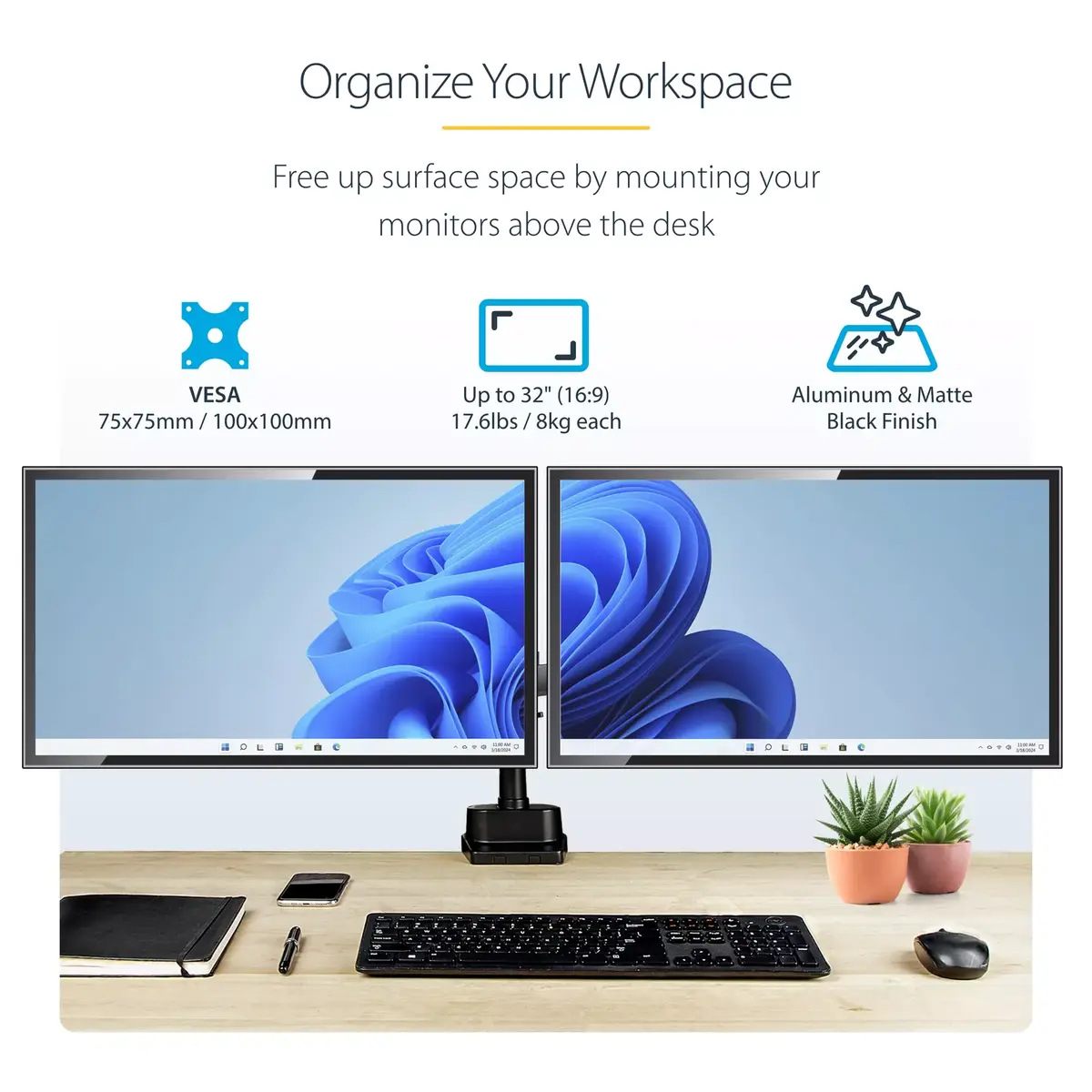 Крепление для двух мониторов StarTech.com ARMDUALPIVOT Photo 12