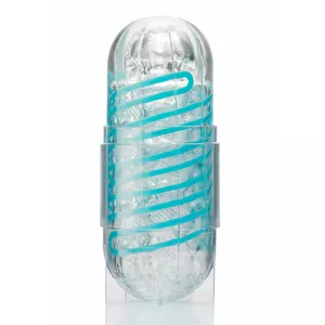 Мастурбатор TENGA Transparent Elastomer Spinner Blue — внутренняя спираль, рукав 13–17 см, Ø 4,5 см, эластомер/ABS/PC