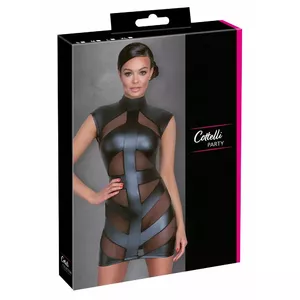 Платье cottelli collection 27179051021, короткое приталенное чёрное платье с матовым эффектом и вставками powernet, размер S
