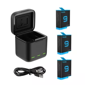 Telesin three-channel boxed charger for GoPro Hero 9 / Hero 10 — charges 3 batteries (GP-BNC-902)