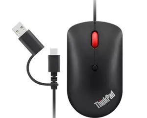 Lenovo 4Y51D20850 Офисная симметричная проводная оптическая мышь с USB Type-C, разрешением 2400 DPI, 4 кнопками и колесом прокрутки, черная