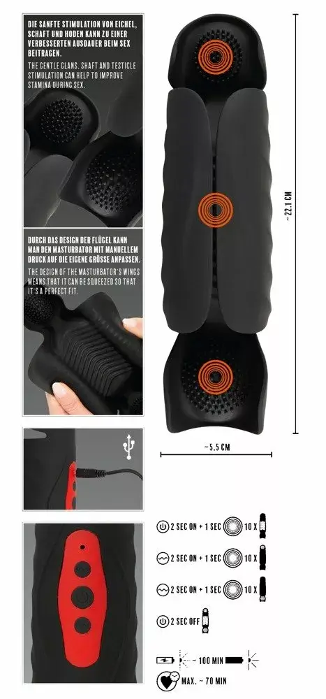 Masturbator Rebel Silicone Black — 3-segment vibrator Photo 13