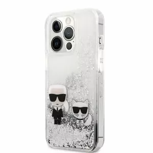 Smartphone protective case Karl Lagerfeld iPhone 13 Pro Liquid Glitter Choupette Case Silver
