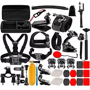 Accessory set Puluz PKT39 — 50 pieces compatible with sports/action cameras, assorted mounts and connectors