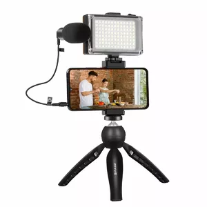 Штатив с LED-подсветкой, микрофоном и держателем для телефона Puluz PKT3132B — компактный набор для записи