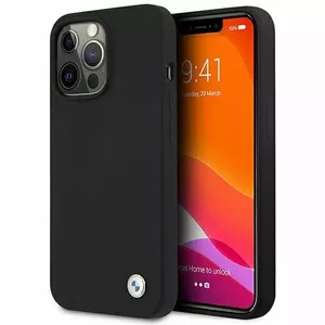 Leather back case BMW for Apple iPhone 13 Pro Max — model BMHCP13XSILBK, black
