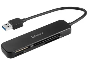 Кардридер Sandberg USB 3.0 Pocket Card Reader для карт памяти MMC, Memory Stick, MicroSD, SD, SDHC, SDXC со скоростью передачи данных 5000 Мбит/с и интерфейсом USB 3.2 Gen 1 черного цвета