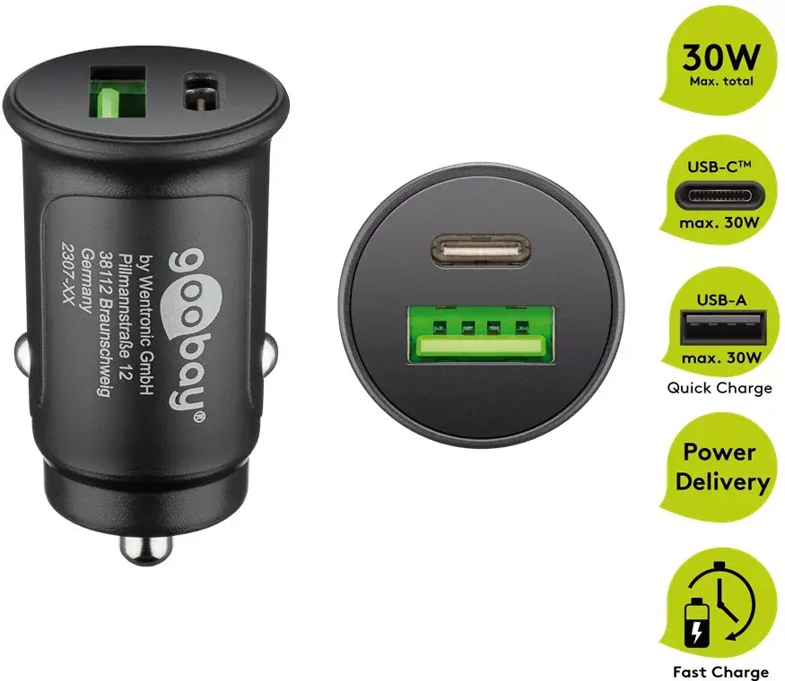 Lādētājs Goobay Dual-USB Auto Fast Charger USB-C PD 30 W Photo 7