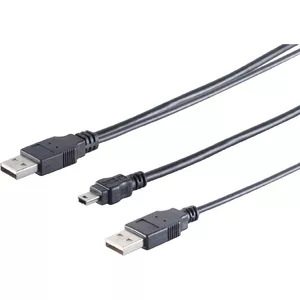 USB kabelis mini B -> 2x A St/St 1,00 m bw Y-veida kabeļa savienotājs