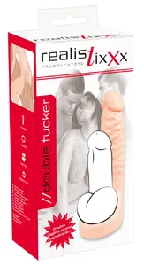 Realistixxx Double Fucker love ring with realistic TPE dildo — cock/ball ring Ø 4 cm, dildo 18 cm (insertion 16 cm), Ø 3.1–4.5 cm